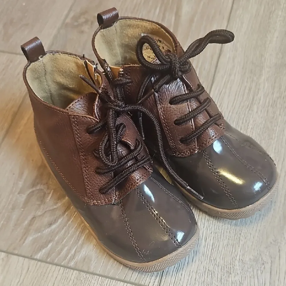 Kids Brown Leather Lace-Up Ankle Boots